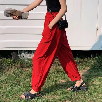 

Summer Harem Pants Thin Chiffon Fashion Loose Beam Legs Ankle-Length Pants Casual 2020 Women's Harajuku Funny Trousers Girl New