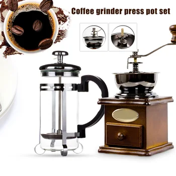 

Newly Grinder Press Pot Set Manual Coffee Grinder Coffee Maker Wooden Manual Grinders TE889