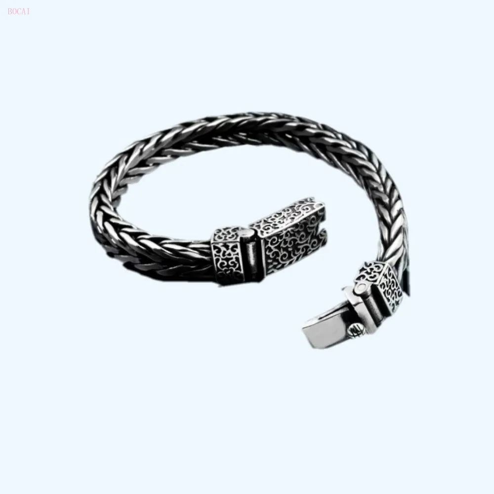S925 Серебряный тайский серебряный Ретро мужской серебряный браслет ручной работы персональный властный грубый браслет для мужчин стиль