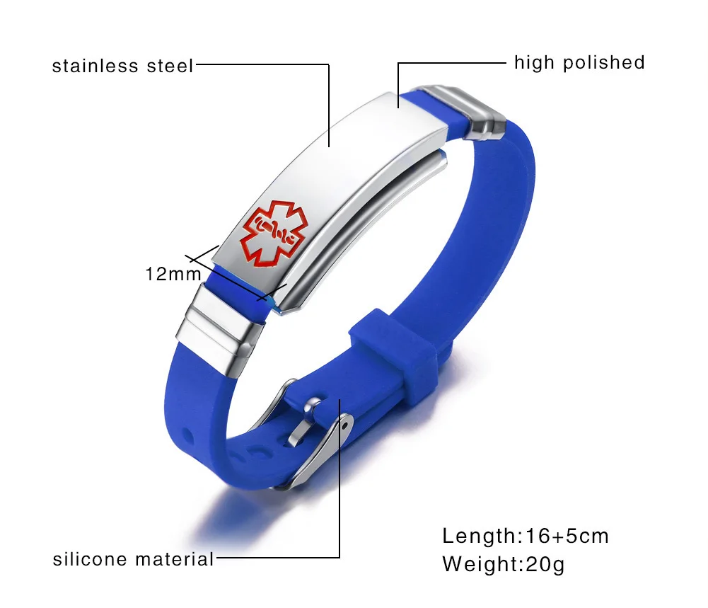 Персонализированные медицинские оповещения ID тег силиконовый браслет регулируемые браслеты и подходит для взрослых и детей ювелирные изделия гравировка