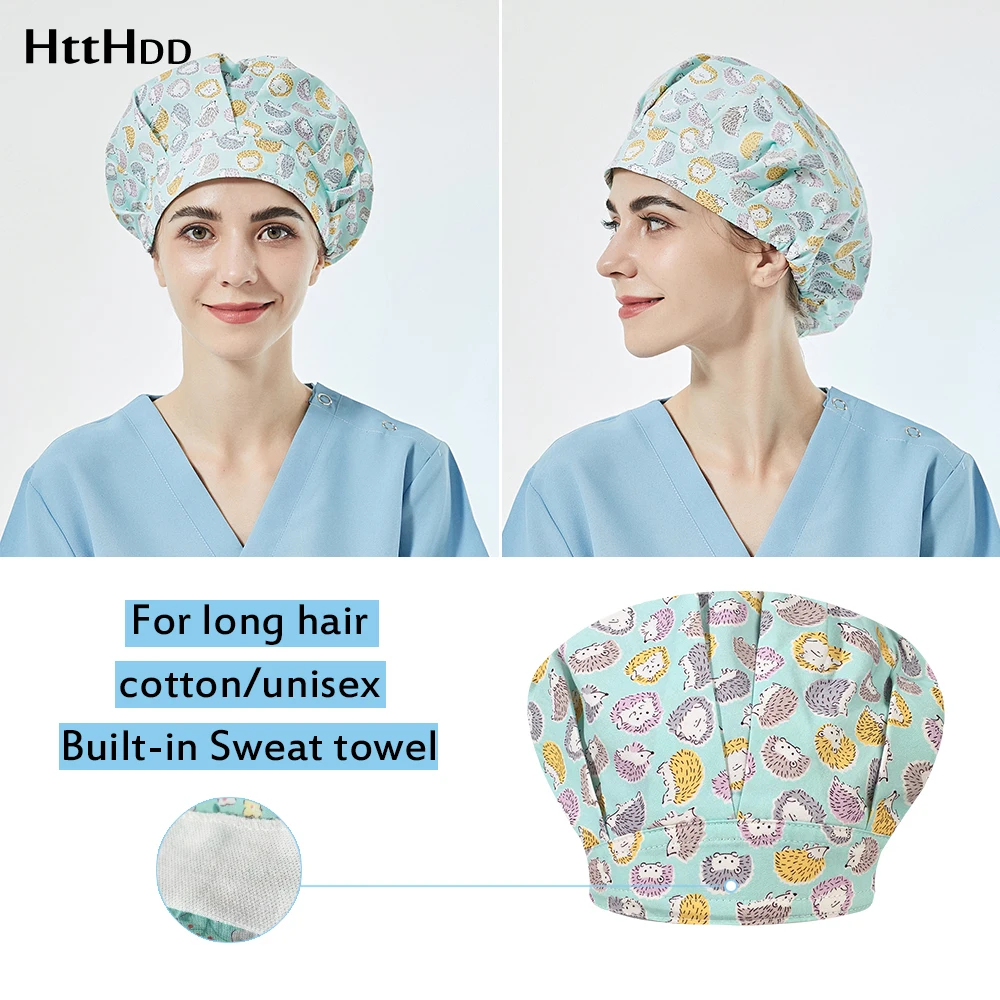 

Breathable Built-in Sweat towel cartoon printing Nutritionist scrub cap beauty salon work scrub hat work accessories scrubs cap