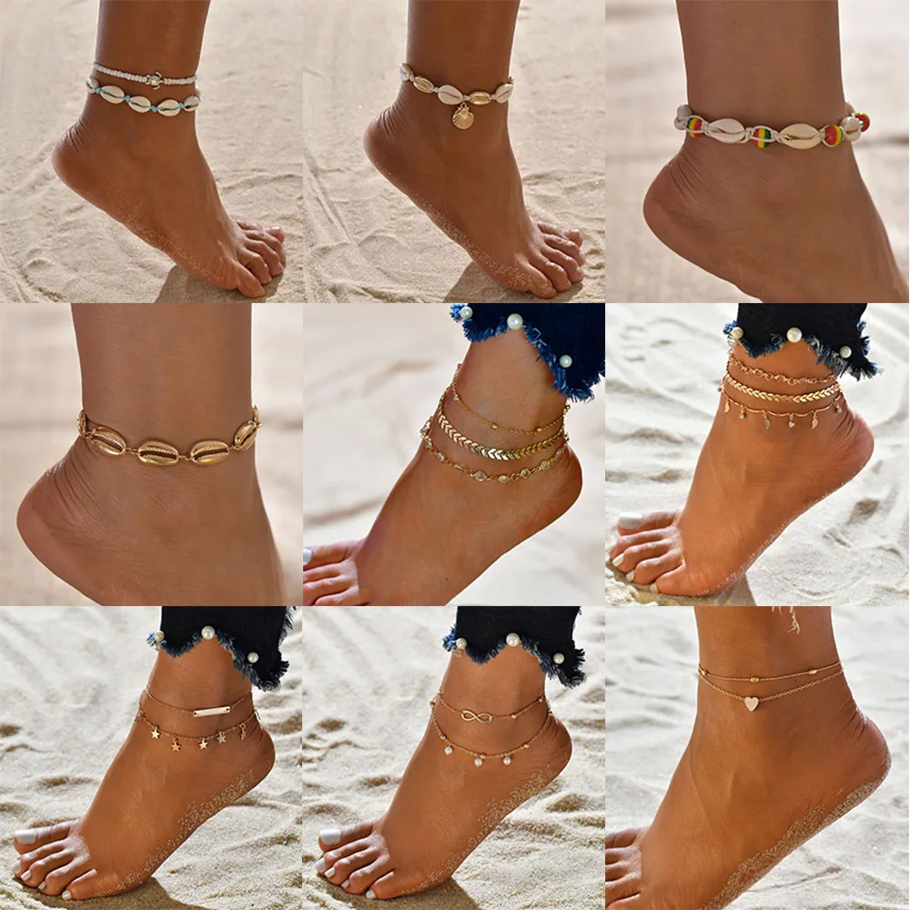 Gnzoe Female Jewelry-Alloy Anklet for Women Girl Double Layer Chain Round Ankle Bracelet