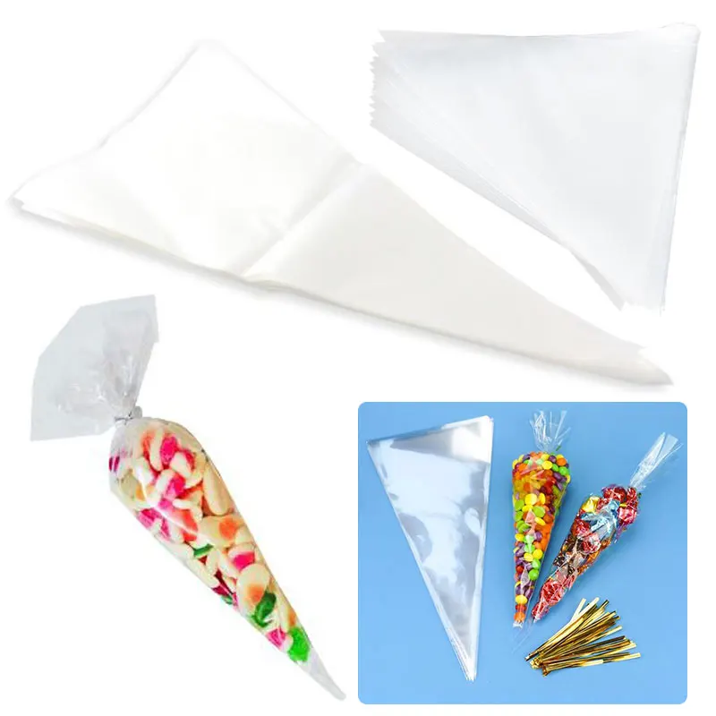 Gift Bag 100PCS/Bag Candy Storage Bag Candy Bag Candy Package Bag Cone Cone Supply Transparent Plasticbag