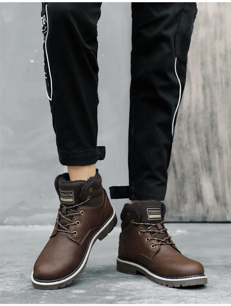 Новые зимние теплые меховые мужские ботинки кожаные ботильоны Водонепроницаемые зимние ботинки уличные ботинки-дезерты удобные мотоботы