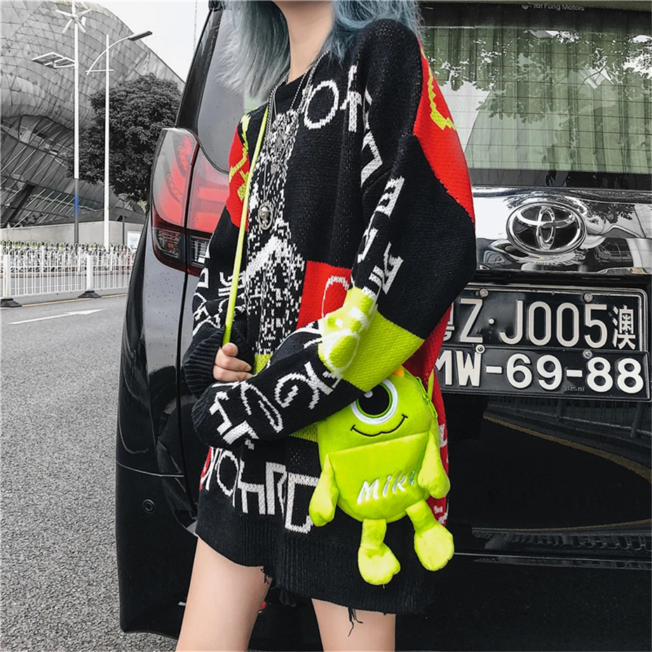 Harajuku трикотажные свитера мужские хип-хоп печати свободный пуловер свитер уличная Мужская Женская мода зима одежда WG587