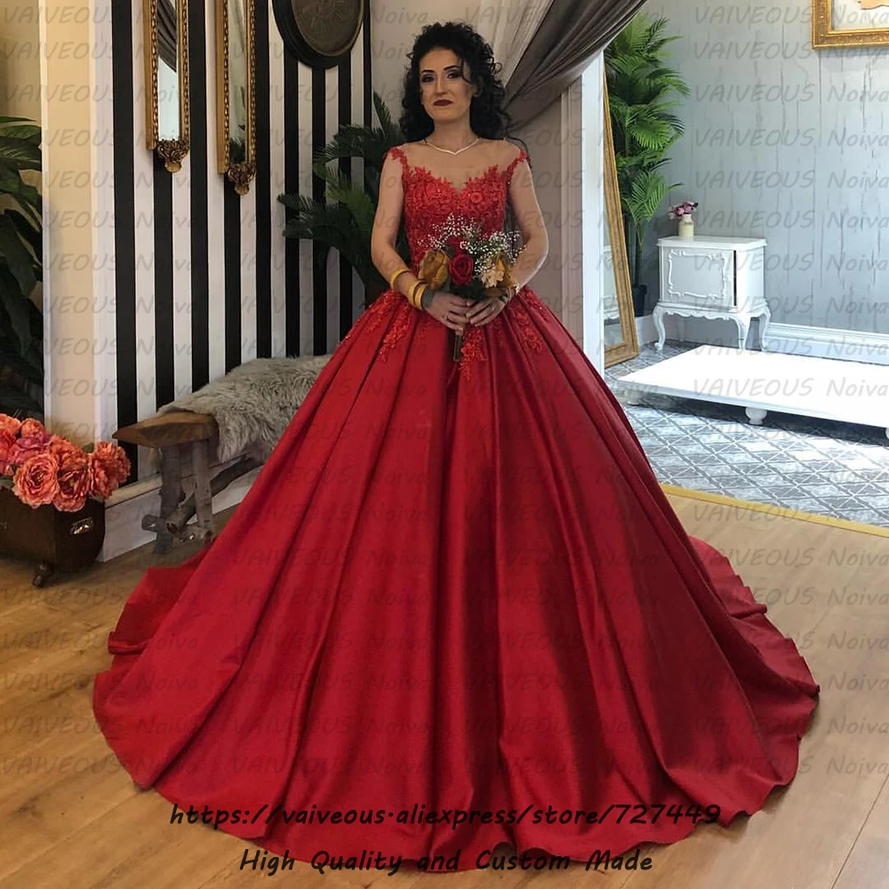 

Vestido de Novia Romantic 3D Flowers Appliques Red Wedding Dress 2019 Trouwkleed Robe Mariee Dubai Wedding Dresses abiti sposa