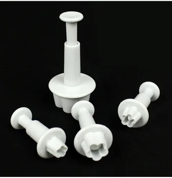 

4Pcs/lot Plum Blossom Plunger Fondant Molds C ookie Cutter Set c ake Decorating Tools Chocolate Mold DIY Sugarcraft B akery Tool