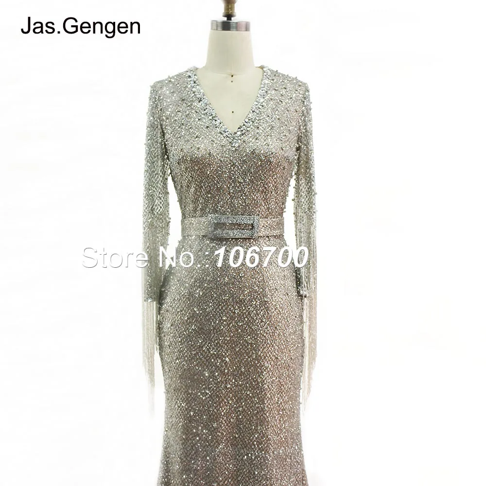 Роскошные ручной работы бисером кисточкой robe de soiree вечернее платье Русалка блеск с кристаллами камни Бисероплетение V образным вырезом Формальные Выпускные платья