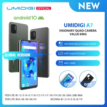 Перейти на Алиэкспресс и купить Смартфон UMIDIGI A7 на Android 10, восемь ядер, экран 6,49 дюйма, 4 Гб + 64 ГБ
