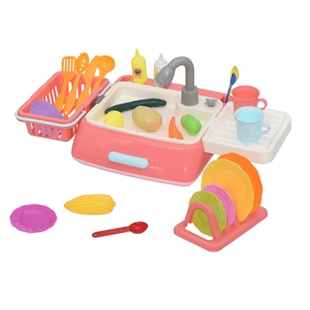 

Pretend Play Kitchen Toys Pretend Plastic Simulation Electric Dishwasher Sink Toy with Kitchen Cooking Set for Girls Child Gifts