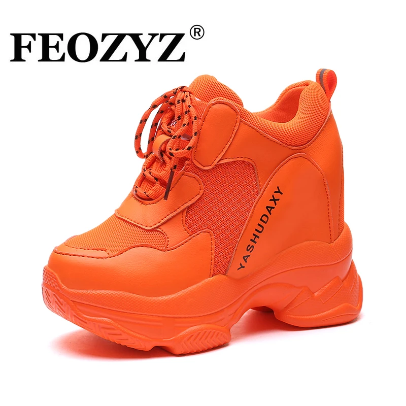 

FEOZYZ Height Increasing 10 CM Women Sneakers Solid Color Platform Chunky Snekers Ladies Dad Shoes Running