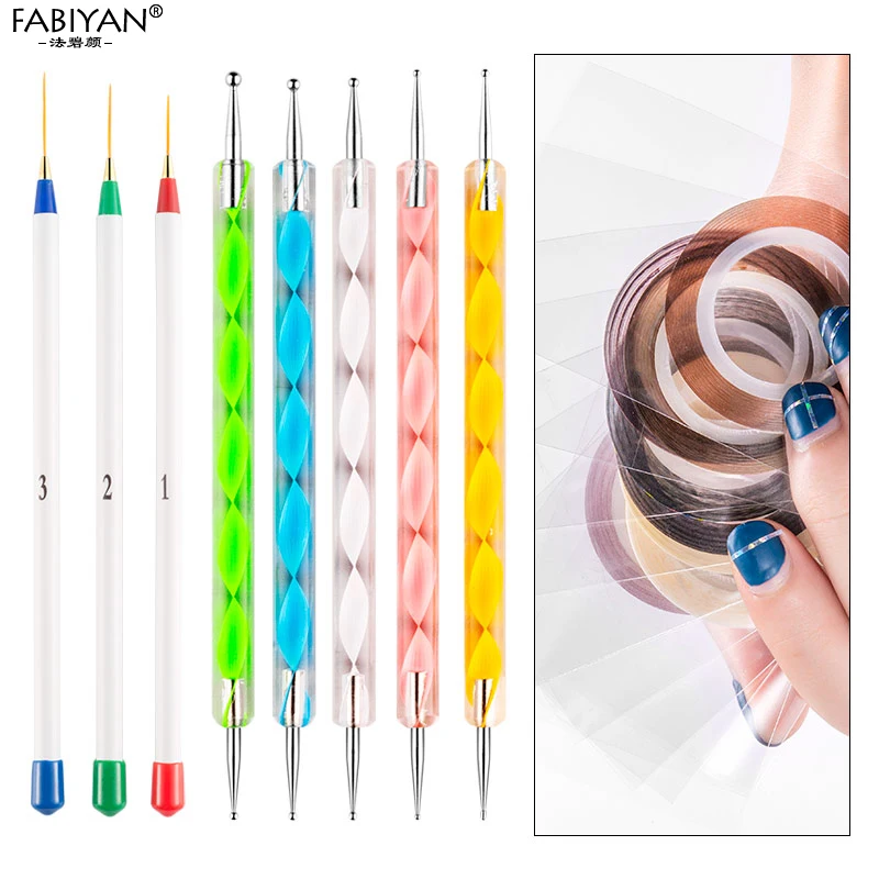Set 15 Brush + 5 Dotting Pen + 5 Rolls Tape Striping Line Tips + 1 Case Holder Nail Art Gel UV Polish Drawing Manicure Tools 3