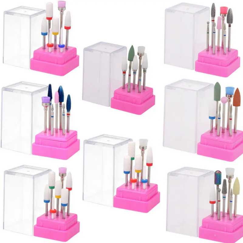  7 Pcs Ceramic Nail Drill Bits Set with Box Milling Cutter Manicure Machine Accessories Electric Nai
