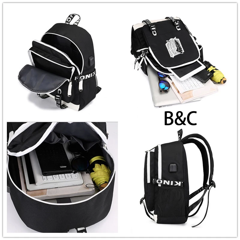 IMIDO Anime Pattern Backpacks for Teenagers Canvas Black Travel Bags Students Laptop Bag Boys Girls Back to School Backpack