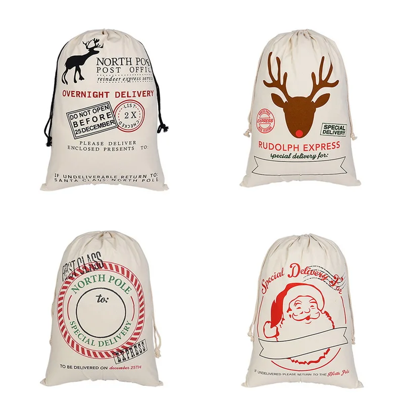

Personalised Christmas Sacks With Red Drawstring Shopping Bag Christmas Elk Canvas Bags Reusable Santa Present Bag