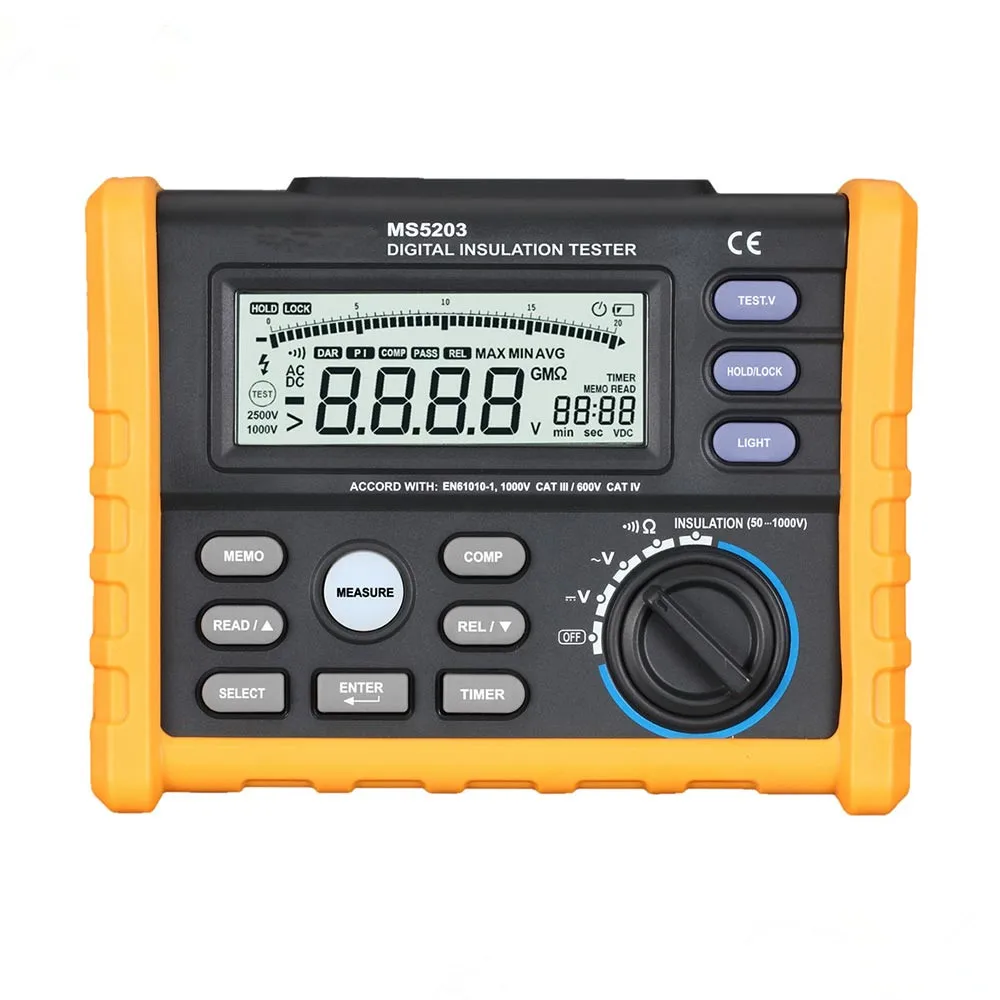 PEAKMETER MS5203 Аналоговый Цифровой 0 1 ~ 1000 В тестер сопротивления изоляции megger метр 01 10