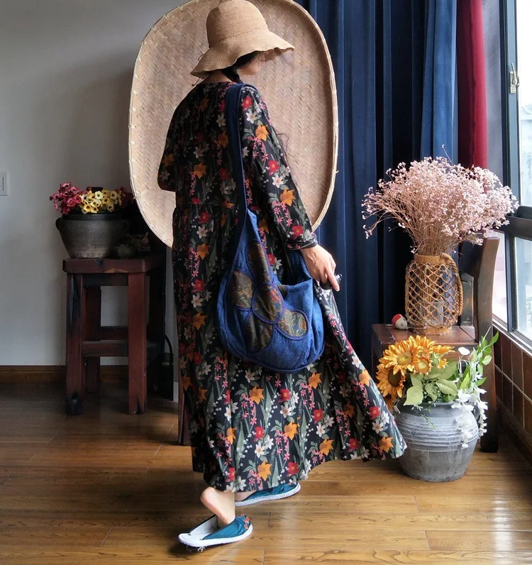 

2019 luo gu ni Nation Big Flower Big Hemline Lace-up Large Towel of Dress 11091
