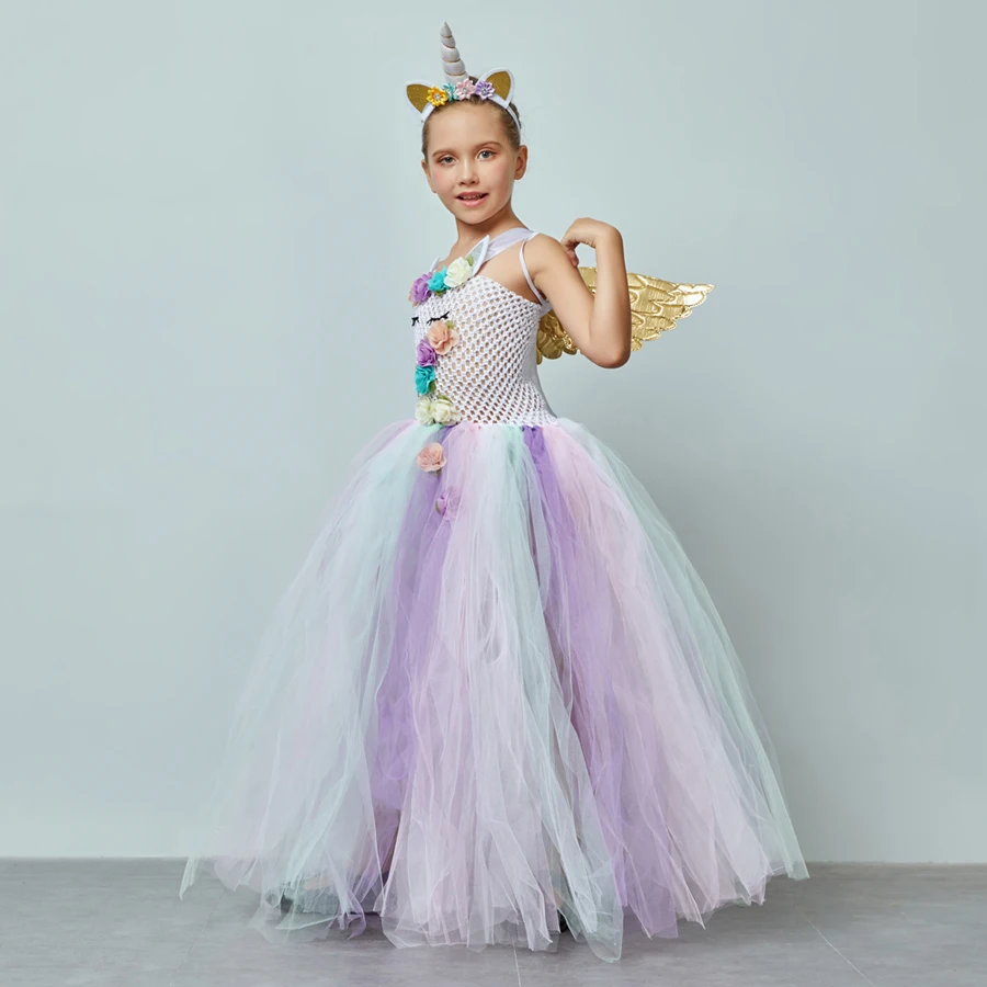 Girls Unicorn Tutu Dress with Headband Wing Costume Set Fancy Little Child Pony Clothing for Birthday Party Pageant Ball Gown (7)