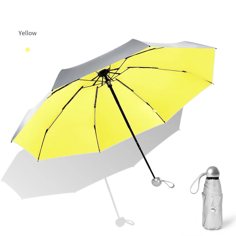 Yellow Mini Umbrella 8 Ribs Pocket Anti UV Paraguas Sun Umbrella Rain Windproof Light Folding Portable Umbrellas for Women Men Children - Цвет: Yellow