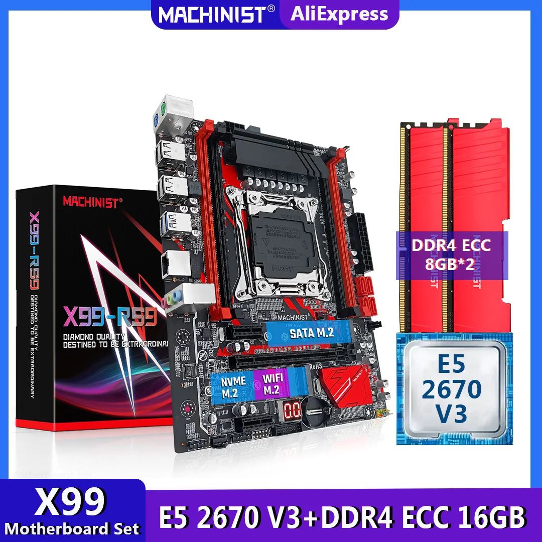 MACHINIST X99 Kit Motherboard LGA 2011-3 Set With Xeon E5 2670 V3 Processor DDR4 ECC 16GB(2*8GB) Four-Channel RAM Memory X99-RS9 gaming pc motherboard