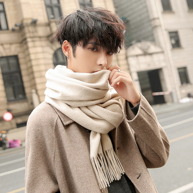 Long Black Luxury Winter Man Scarf With Tassel 100% Pure Wool Fashion Neck Design Bandana Shawl For Male Camel Apparel Accessory