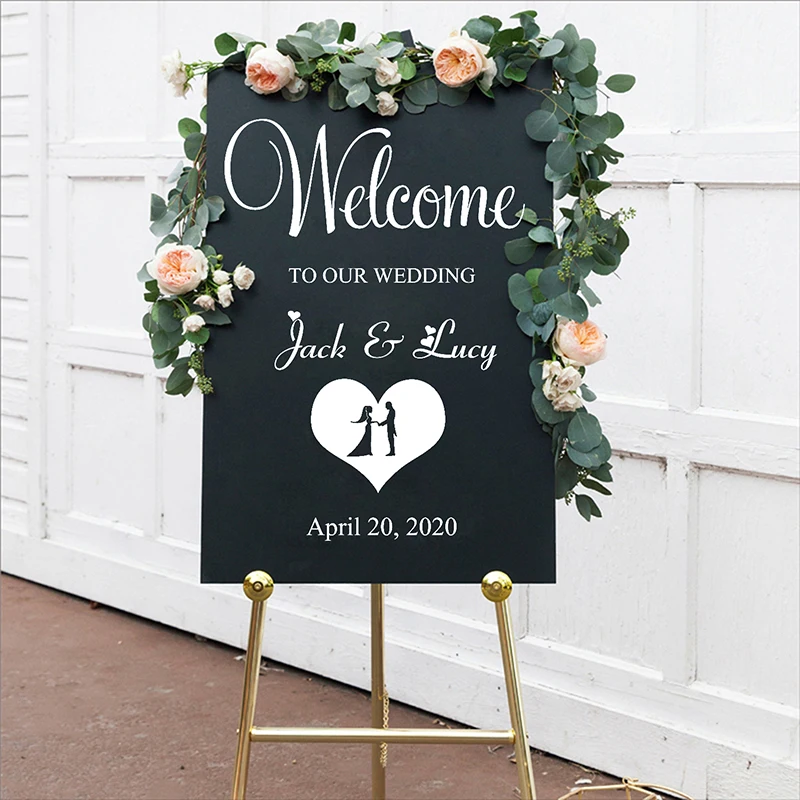 

Wedding decoration Welcome sign vinyl art DIY Wall sticker Personalized Bride and Groom names wedding date customised Decal H3