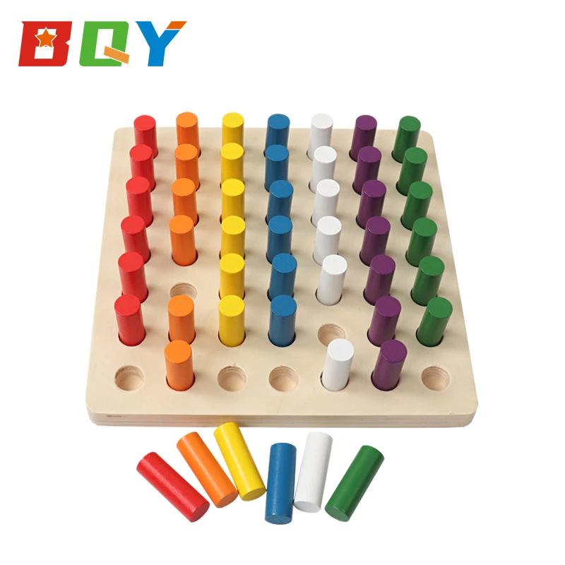 

BQY Montessori Materials Wooden Cylinder Socket Blocks Board Game Toddlers-Educational Counting Preschool Early Learning Toys