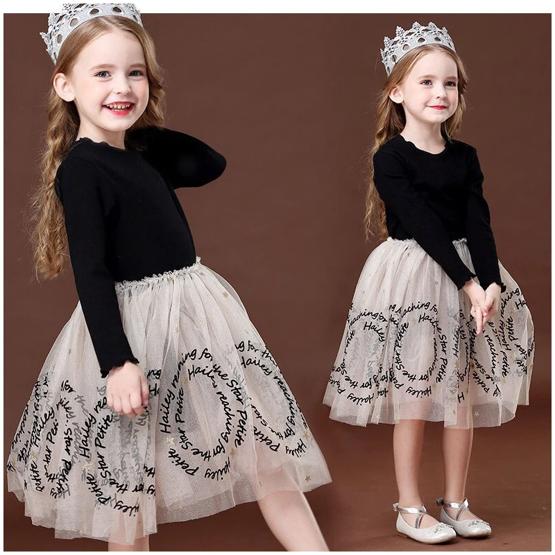 

Dresses for Girls Winter Autumn Long Sleeve Children Clothing Sequins Stars Tutu Tulle Girl Casual New Wear Princess Party Dress