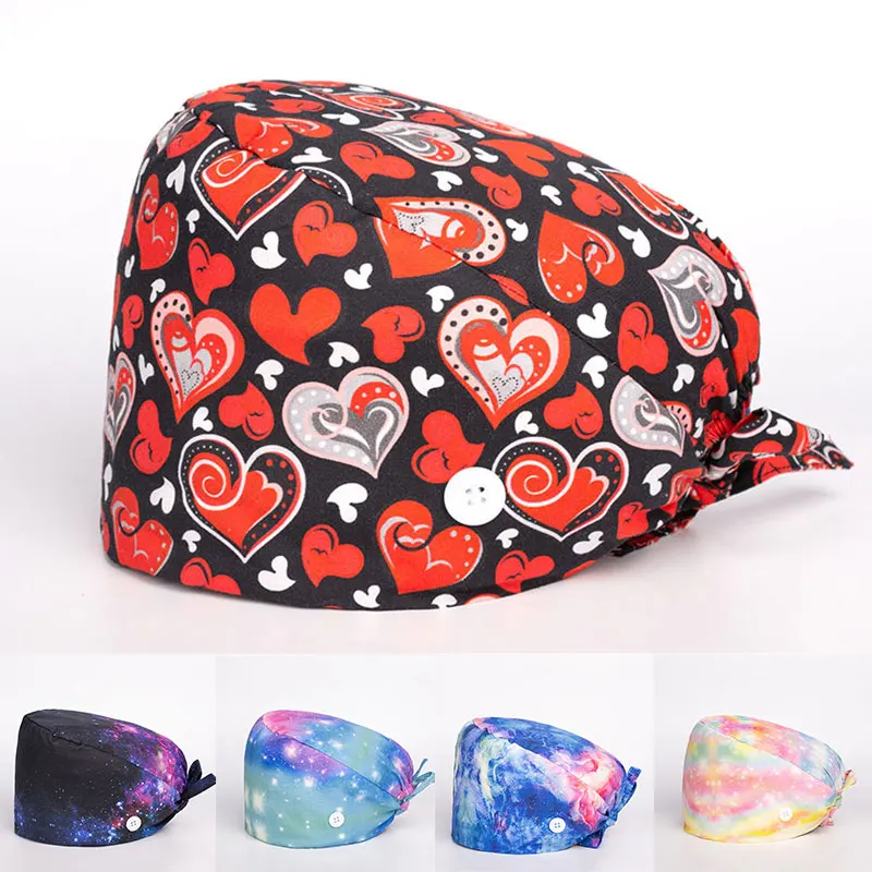 2021 New Heart Embroidery Nurse Hat For Women Men gorros quirurgic Salon Pharmacy Bonnet Caps Lab Pet Doctor Surgicals Cap skully with a brim