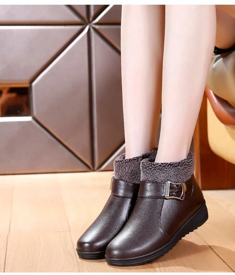Women Snow Boots Warm Short Fur Plush Winter Ankle Boot Plus Size Platform Ladies Leather Shoes Female Comfort Drop Shipping