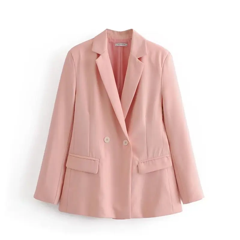

Women's long sleeves autumn new fashion wild lapel pink suit jacket double-breasted business formal suit jacket