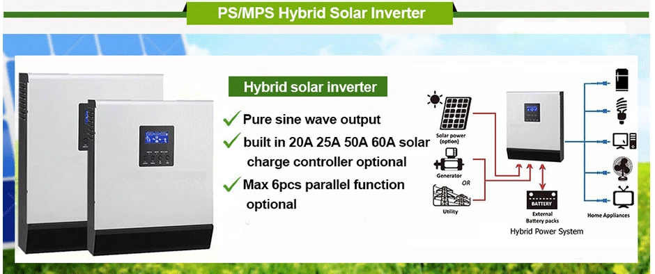 MPPT 3KVA/2400W Solar Inverter Hybridwith AC Charger 30A+MPPT 24VDC 25A Solar Charger Controller AC 220V