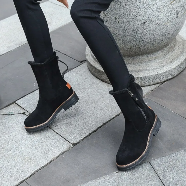 spring and fall The New fashion Round head Thick with 3CM snow boots student Leisure Plus velvet Keep warm High heel Women boots