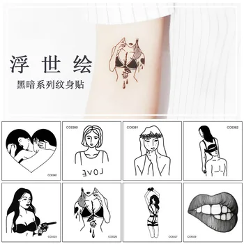 

Hot 1PC Waterproof Temporary Sticker Bad Girlish Wind Dark Ins Wind Tattoo Black Line Tattoos Body Arm Woman Fake Tatoos Chains