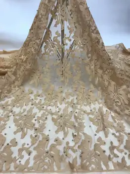

2019 High Quality Nigerian Lace Fabrics Latest Beaded Mesh African Lace Fabric Bride Guipure French Net Lace Fabric
