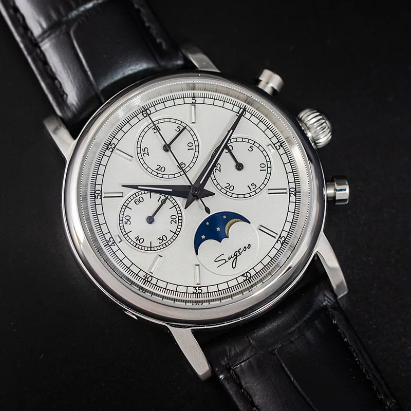 Новые модные часы с хронографом из нержавеющей стали SEAGULLST1908 с механизмом сапфировое стекло 5ATM Мужские механические часы с фазой Луны