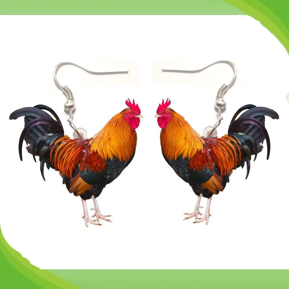 1 Pair Chicken Acrylic Earrings Stainless Steel Cock Rooster Earring Jewelry Women Gift Girl New Fashion Men Antique Vintage Toy