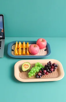 

1PC 35x25cm Multifunctional Plastic Two Layer Drain Rectangular Storage Tray Desk Storage Organize Fruit Serving Tray OK 1183