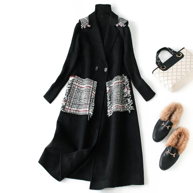 Double-sided Vest Jacket Female Winter Long Plaid Two Buckle 80%wool Coat Female J10064
