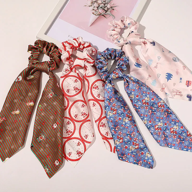 

DIY Santa Claus Hair Ring Christmas Hair Band Accessories Square Scarf Hair Scrunchies Elastic Hair Bands Xmas Tree Streamers