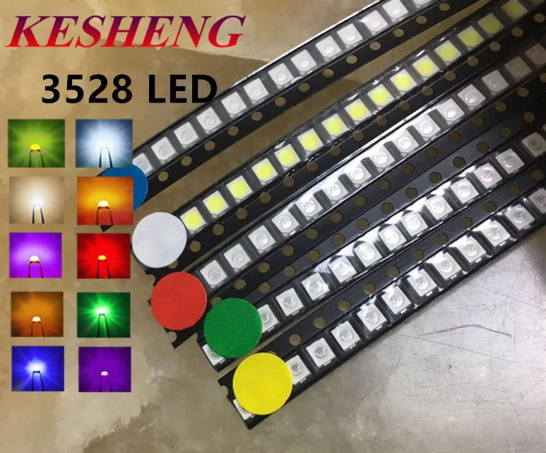 100 шт./лот SMD светодиодные диоды 3528 1210 LED Diodo Kit зеленый красный теплый белый голубой