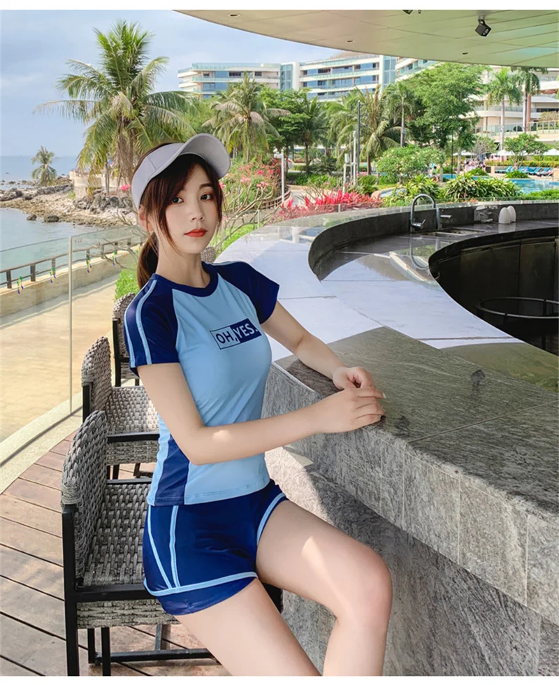 Nodelay Two Pieces Swimsuit Girlstankini 22 Contrast Color Student Swimwear Beach Swimming Suit For Women Spa Bathing Suits Body Suits Aliexpress