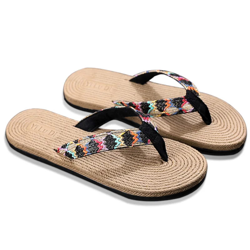 Флип-флоп Для женщин летние пляжные шлёпанцы, тапочки на плоской подошве, ручная работа, этнический стиль, бохо модные шлепанцы обувь Для женщин T104
