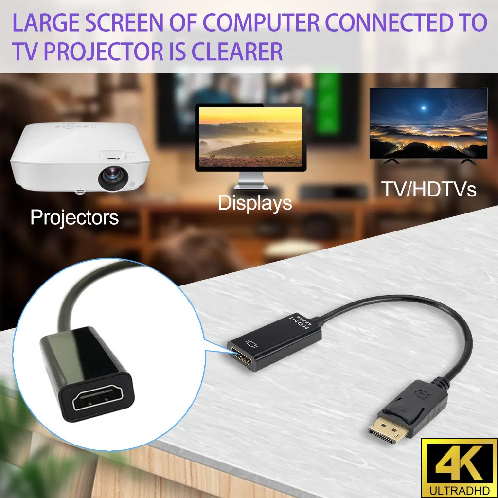 Переходник с порта дисплея/мини адаптер DP к HDMI 1080P кабель конвертер для дисплея ПК