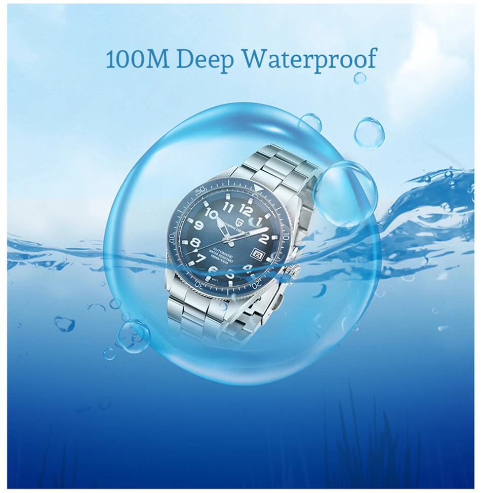 PAGANI DESIGN Luxury Men's Mechanical Wristwatch Top Brand NH35A Movement Blue Automatic 100M Waterproof Watch Relogio Masculino
