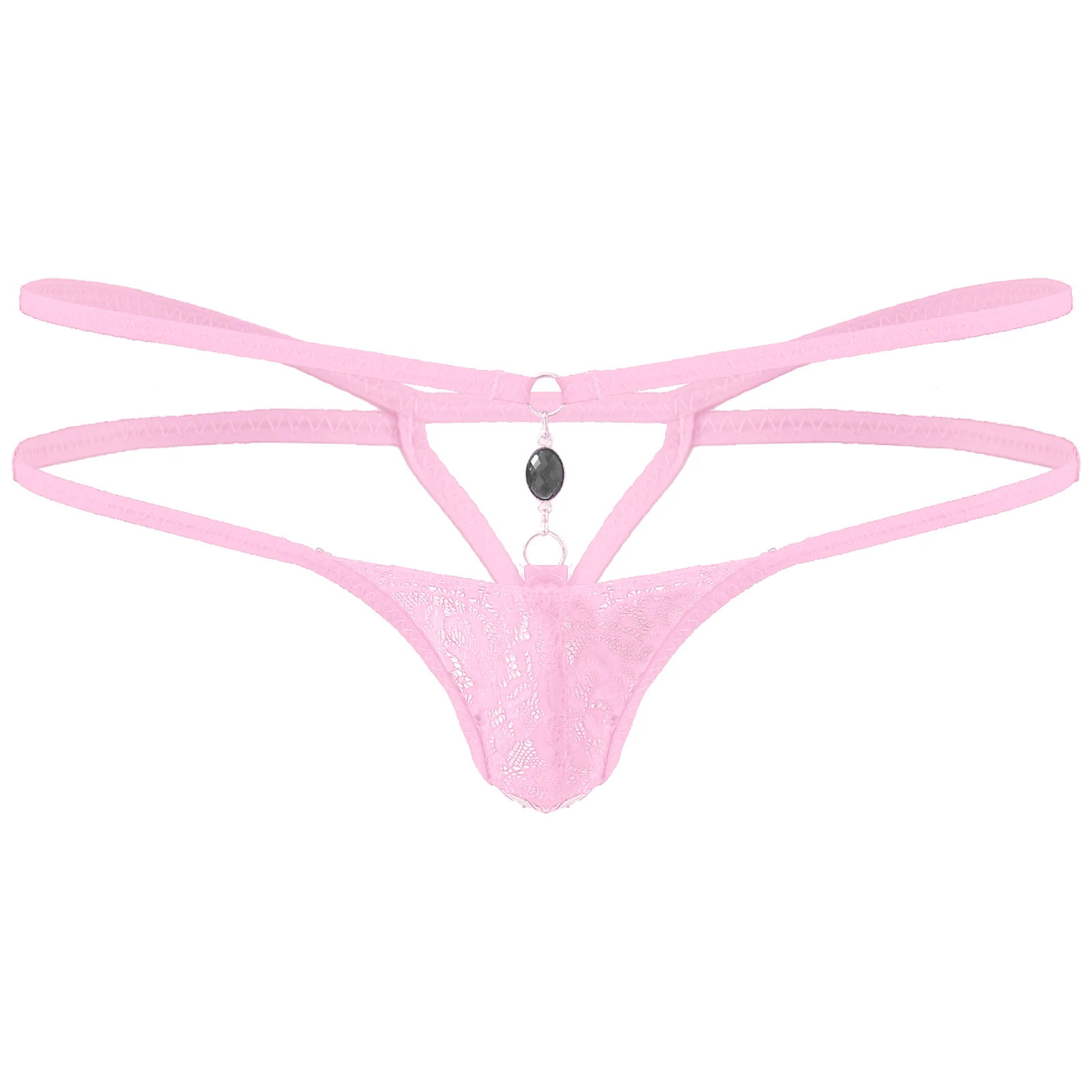 

Men Sexy Lingerie Sheer Lace Thongs Low Waist Strappy T-back Rhinestone Decor Crotchless G-string Underpants Sissy Gay Underwear