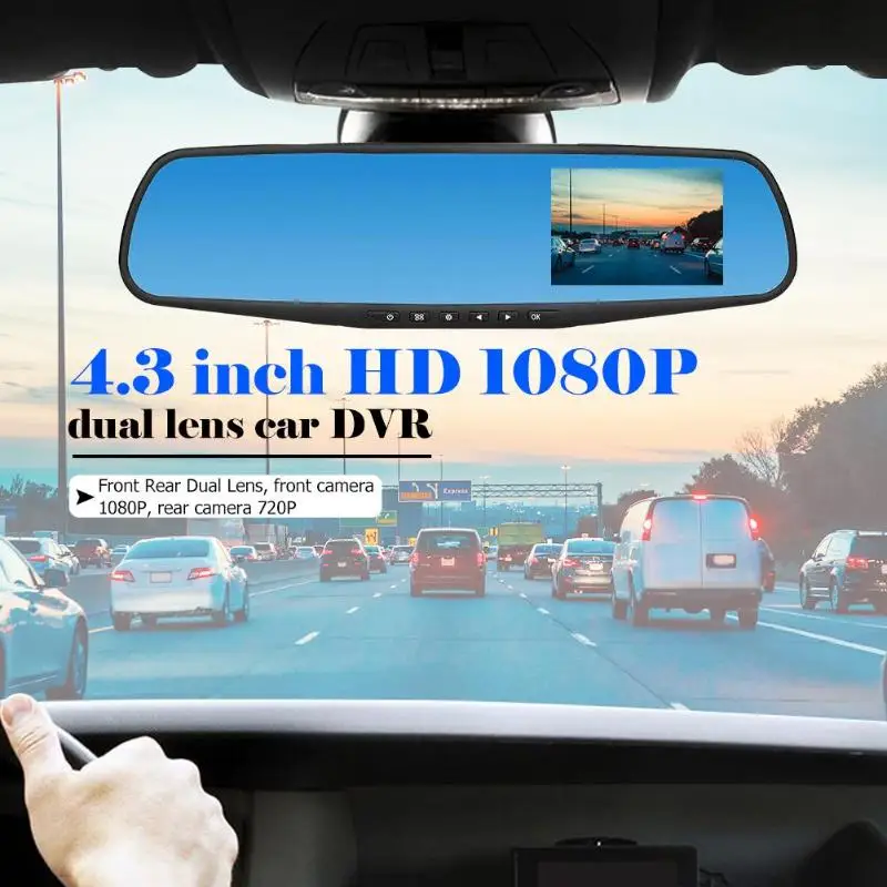 4 3 дюймов Автомобильный видеорегистратор камера зеркало заднего вида Full HD 1080P