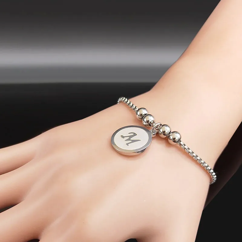 M браслет-цепочка из нержавеющей стали с буквенным покрытием, женский браслет серебряного цвета, очаровательные ювелирные изделия acero inoxidable joyeria Mujer B18525