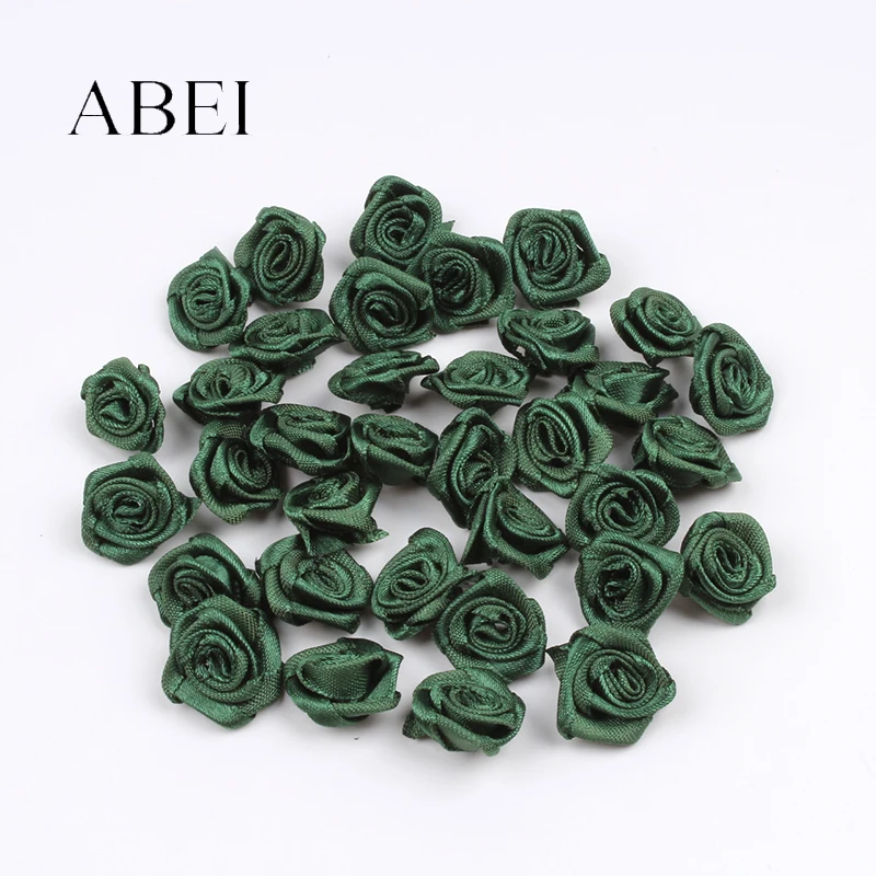 

100pcs 15mm mini Navy Green Rose Head For Wedding Party Home Decoration DIY Sewing Satin Ribbon Flowers Wholesale