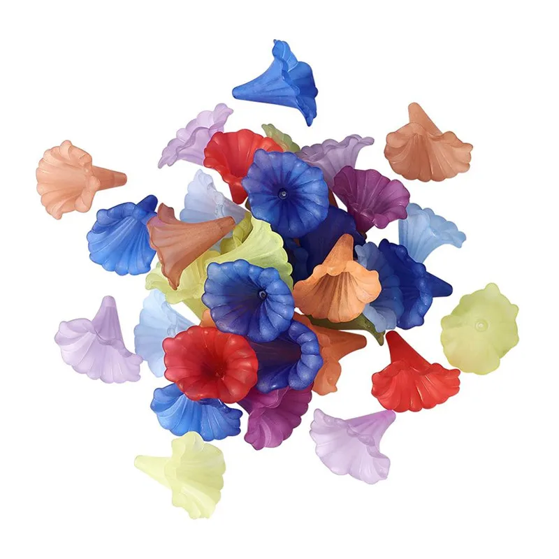 Randomly Mixed Color Приблизительно 135 шт/500 г 41x35 мм разноцветный прозрачный окрашенный матовый Калла Lily Floret бисер Акриловые Цветочные бусины с отверстием 3 мм - Цвет: Randomly Mixed Color
